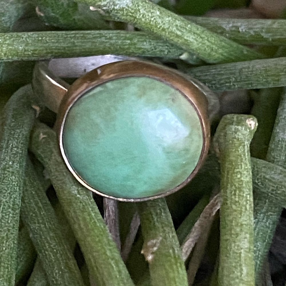 Green Turquoise Sterling & Brass Ring